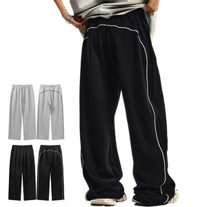 Pantalon de survêtement mi-long en molleton ample style preppy pour adolescents 2025 – Design tendance avec empiècement arrière, coupe droite décontractée pour hommes, 100 % coton - Product Image 1