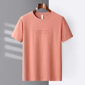 Grosir OEM logo kustom merek Fashion Tee 100% katun pria grafis 3D timbul T shirt