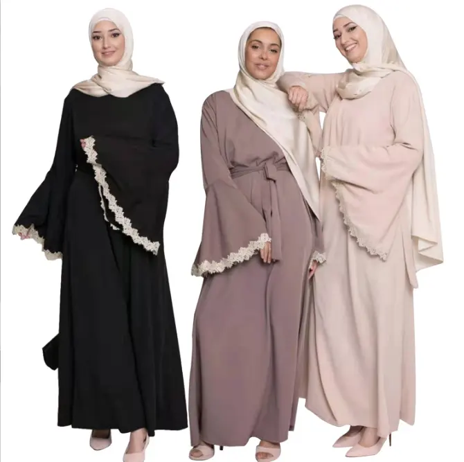 Limanying Cung Cấp Đầm Maxi Dài Tay Rộng Phối Ren Chất Lượng Cao Abaya Vải Nida Khiêm Tốn Cho Nữ Mẫu Mới 2022