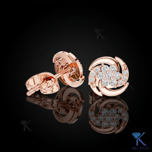 Boucles d'oreilles clous en or massif 14K 18K avec 7 pierres en grappe en forme de tourbillon, diamants de laboratoire, bijoux pour femme, mariage, fête, anniversaire - Product Image 1