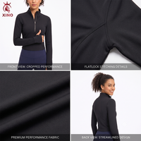 Veste de yoga personnalisée pour femme avec fermeture éclair 1/4, séchage rapide, coupe ajustée, haut court de course anti-transpiration, t-shirt d'entraînement athlétique avec trous pour les pouces