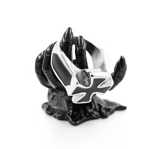 แหวนแต่งงานสไตล์พังก์สำหรับผู้ชาย วัสดุสแตนเลสชุบไทเทเนียม ลายกางเขนแบบวินเทจ สำหรับนักขี่มอเตอร์ไซค์ ขายส่งจากโรงงาน - Product Image 3