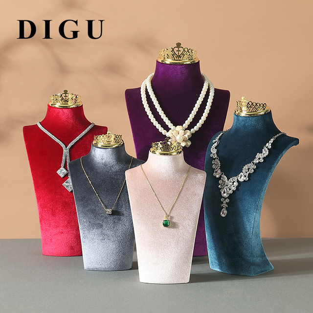 DIGU Innovate Crown Design Necklace Earring Display Stand Pendant Velvet Jewelry Display Bust Tall Jewelry Mannequin for Window