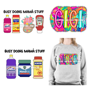 Verano tropical Mama Nana tía hermana Floral mamá hierro en español ocupado haciendo cosas de mamá pegatinas de transferencia DTF para camisetas - Product Image 1