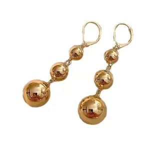 Brincos de argola redondos longos triplos para mulheres, joia fashion sem manchas banhada a ouro 18K, brincos de argola pequenos em aço inoxidável