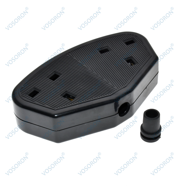 2 Gang UK Socket 13A 250V Type G British Standard Female Power Connector Detachable Rewireable Black Extension Socket