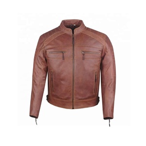 แจ็กเก็ตหนังทีมแข่งรถสำหรับผู้ชายเสื้อแจ็กเก็ตหนังสำหรับใส่กลางแจ้งระบายอากาศได้สีน้ำตาลมีสีต่างกัน - Product Image 1