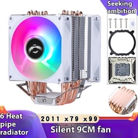 Pendingin CPU Kontrol Suhu 4Pin Senyap Bantalan Bola 5W 6 Tabung Tembaga Komputer Desktop 2011 X79/X99 Motherboard 5V