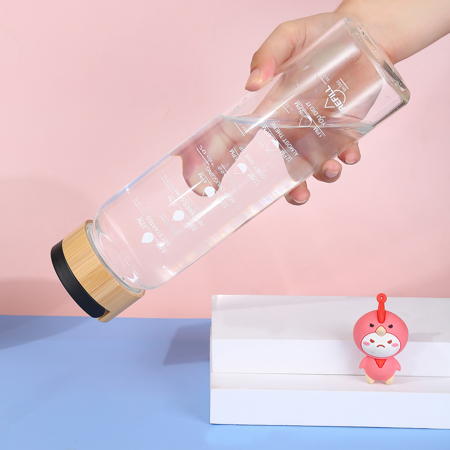 Bamboo lid single layer frosted glass water bottle with cloth cover outdoor sports water bottle