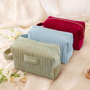 Sacs de maquillage en velours à motif jacquard écologique Pochette rose Beauté bleue Mignon Sac à cosmétiques matelassé en éponge - Product Image 4