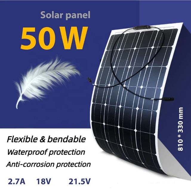 Wholesale 50W 18V Semi Flexible Solar Panel with TOPCon HJT Mono Cell 23%-25% Marine Yacht Flexible Solar Module