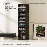 Meuble à chaussures pliable en plastique transparent noir, double rangée, grande capacité, multifonction, portes coulissantes magnétiques