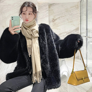 <span class=keywords><strong>Manteau</strong></span> en fausse fourrure <span class=keywords><strong>de</strong></span> renard tissée <span class=keywords><strong>de</strong></span> couleur unie pour femme, col rond, devant ouvert, cardigan décontracté d'hiver, veste moelleuse - Product Image 1