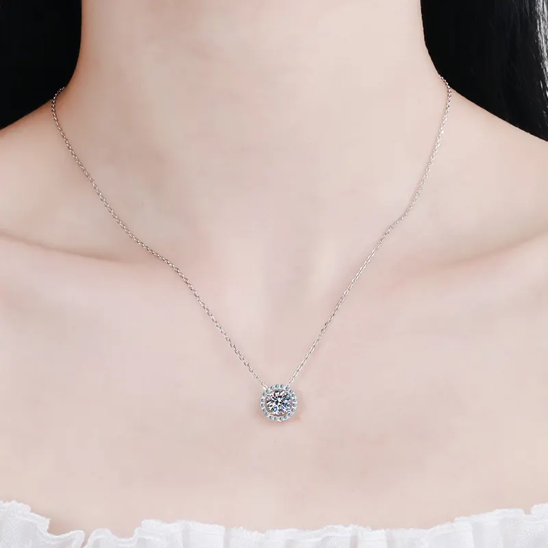 Vente en gros, collier de Boutique en argent Sterling 925, pavé complet, taille ronde 2CT, Moissanites, pendentif en diamant, bijoux de mariage et de fiançailles