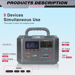 Station d'alimentation solaire portable LANX 1000W 768WH, batterie de démarrage d'urgence au lithium-ion, sortie AC 110V 220V avec kits de panneaux solaires - Product Image 5