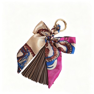 Llavero con lazo de seda y borla, colgante de cinta <span class=keywords><strong>Twilly</strong></span> con estampado vintage para bolso, mochila, decoración de moda para mujer, regalo - Product Image 5