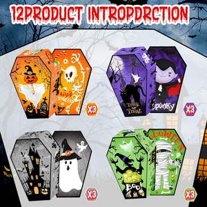 12Pcs Halloween Bonbons Boîte <span class=keywords><strong>Cercueil</strong></span> Forme Traiter Papier Boîte Crâne Chauve-Souris Fantôme Goodie Boîte <span class=keywords><strong>pour</strong></span> Joyeux Halloween Fête Décoration Fournitures - Product Image 3