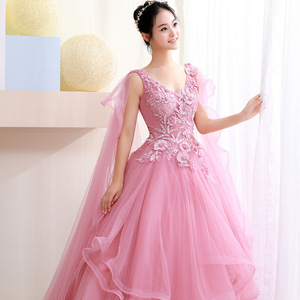 Pink Ball Gown Wedding Dress Sweetheart Neckline Empire Waist Long Tulle Dress For Bridal Party Evening Wear - Product Image 2