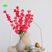 Fleur de cerisier artificielle 7 tiges Plante domestique Plante de prunier Branches de soie Fleurs rouges pour la maison Décoration de table de famille de fête de mariage