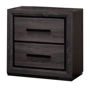 DB Gray <b>Smart</b> <b>Nightstand</b> 1pc 2-Drawers Bedroom Furniture with Black Trim Paper Veneer Two-tone Design - Product Image 3