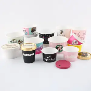 custom dome spoon 16oz print take customized with lids carton disposable ice cream for frozen bowl spoons takeaway cups