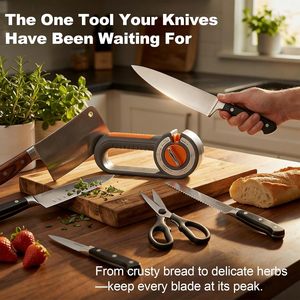 <span class=keywords><strong>Aiguiseur</strong></span> de couteaux 6-en-1 pour la cuisine, sélection de mode facile par cadran pour ciseaux et lames fines, base antidérapante, outil d'affûtage manuel - Product Image 6