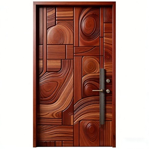 Puerta de Entrada Exterior de Madera Maciza Tallada, Puerta de Seguridad de Lujo Hecha a Mano para Villa y Exteriores Residenciales - Product Image 6