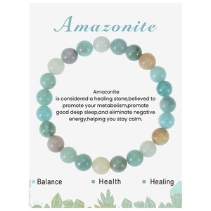 Bracelet ajustable en pierres précieuses naturelles <span class=keywords><strong>de</strong></span> 8 mm, bracelet élastique unisexe en cristal <span class=keywords><strong>de</strong></span> guérison avec carte explicative - Product Image 6