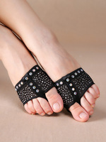 LILACDANCE DPW269 Chaussons de danse professionnels pour le ballet du ventre, avec coussinets d'orteils, en strass, dessus en coton, cuir véritable