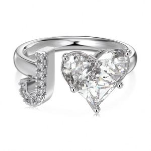 Dylam S925 Silver Initial J 5A Cubic Zirconia <b>Ring</b> Stacks for Women Teen Girls <b>Adjustable</b> <b>Size</b> Meaningful Personalized Gifts - Product Image 1