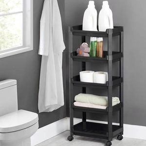 Chariot de rangement étroit noir à 5 étagères avec roulettes 35,5x22x85 cm, organisateur gain de place pour cuisine, salle de bain, chambre - Product Image 6