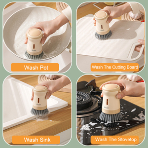 Brosse à vaisselle avec distributeur de savon, éponge de cuisine à pression pour casseroles, conception de rangement suspendu, outil de lavage pour cuisinières et plaques de cuisson - Product Image 6