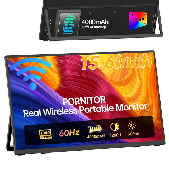 Eimio Wireless Monitor with Built-in Battery 300nits High Brightness 15.6 Inch IPS Portable Screen Laptop Screen Extender OEM