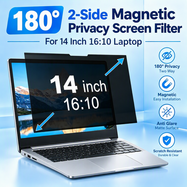 14 Inch Magnetic Privacy Screen Filter 16:10 Laptop Removable 180° Anti Spy Anti Glare Screen Protector Factory Wholesale OEM