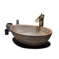 Lavabo rond en céramique style rétro, vasque simple pour salle de bain domestique