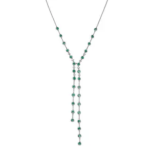 Gemnel Dinty Emeralds Stone Y Design Necklace Pendant 925 Sterling Silver Trendy Wholesale Ladies Wedding Party Engagement Gift
