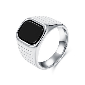 Men's Geometric Black Glass <b>Ring</b> <b>Titanium</b> Steel Bezel Setting Gift Jewelry K-R1067 - Product Image 5