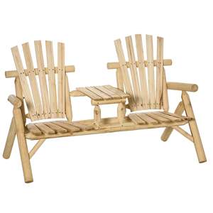 Banco Adirondack de madera con mesa, 2 asientos, muebles de patio para porche, patio trasero, terraza, estilo rústico - Product Image 1