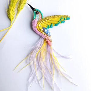 เข็มกลัดนกฮัมมิงเบิร์ดปักเข็มกลัดนกสีรุ้งเข็มกลัดลูกปัดของขวัญสำหรับคนรักนกเครื่องประดับแฟชั่น - Product Image 1