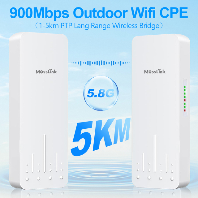 Mosslink WiFi Extender Outdoor 5KM Long Range Wifi Bridge 5.8ghz 900mbps Gigabit Ethernet Wireless Bridge for CCTV Camera