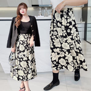 Jupe midi à imprimé floral taille haute en satin pour femme grande taille N8118 - Product Image 3