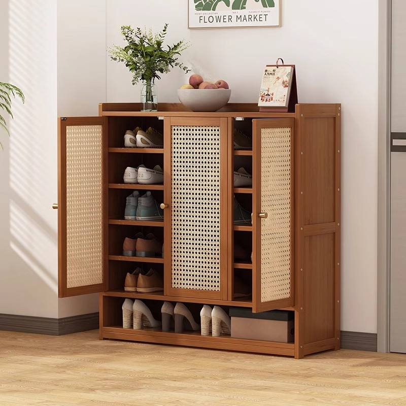 Modern Rattan Wooden Shoe Storage Cabinet Rack OEM Wholesale