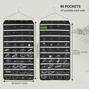 Porte-bijoux suspendu à fermeture éclair de grande capacité avec 80 poches, sac de rangement transparent pour économiser de l'espace, pour l'affichage des accessoires de bijouterie - Product Image 6
