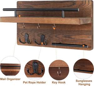 Organisateur <span class=keywords><strong>d</strong></span>'épices multifonctionnel pour ustensiles <span class=keywords><strong>de</strong></span> cuisine, 5 crochets porte-clés, porte-clés mural <span class=keywords><strong>d</strong></span>écoratif, organisateur <span class=keywords><strong>de</strong></span> courrier, porte-clés en bois pour mur - Product Image 3