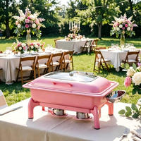 Chauffe-plat rectangulaire hydraulique rose 9L pour événements de luxe, buffets d'hôtel et équipement de conservation de la chaleur pour soupes et currys
