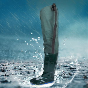 Bottes de pêche et d'agriculture extra longues vertes, montantes au-dessus du genou, style à enfiler, pour le travail et la pluie - Product Image 1