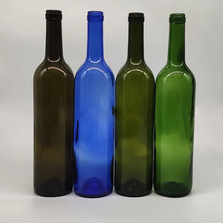 Toptan 750ml boş yeşil renk cam buz şarap mantarlı şişe özelleştirilmiş kobalt mavi şarap şişesi