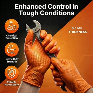 Gants en nitrile orange robustes, taille M, 8,5 MIL, texture diamant antidérapante, sans poudre, manchette droite - Product Image 5