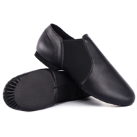 Dynadans Sepatu Jazz Datar Kulit Asli Profesional Unisex Ukuran AS 4-13 Lapisan Katun Lembut Tanpa Tali Untuk Latihan Tari Dewasa/Anak-anak