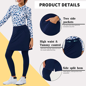 POVTY OEM/ODM Leggings de <span class=keywords><strong>tennis</strong></span> pour femmes à taille haute avec <span class=keywords><strong>jupe</strong></span> et poches, imprimés avec logo personnalisé, doux et extensibles - Product Image 2